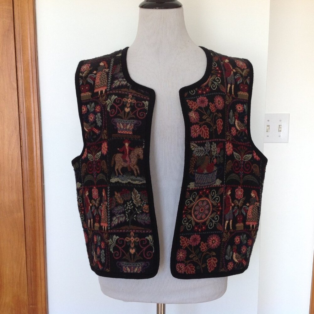 Vintage Vitabella Vest Tapestry Folk Art Norsk Design Medium
